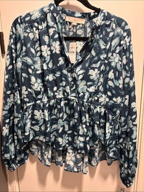 NWT LOFT Teal/Green Floral Ruffle Peplum Blouse